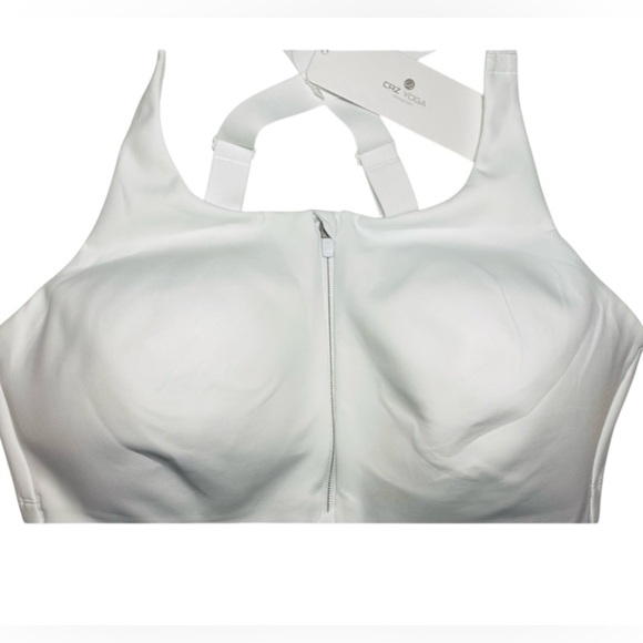 CRZ YOGA Women’s 40DD White Zip-Front Support Adjustable Straps Sports Bra NWT - Picture 1 of 4